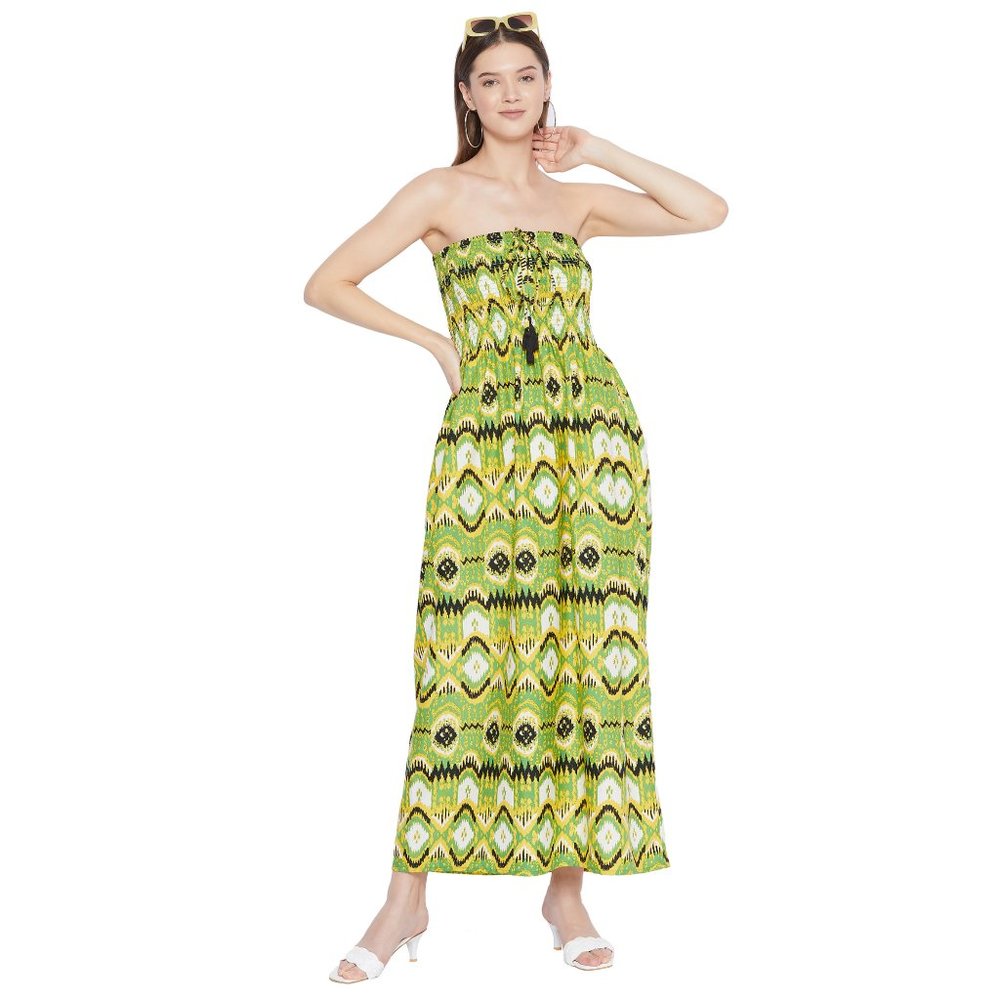 Geometric Print Light Green Polyester Tube Dress for Women